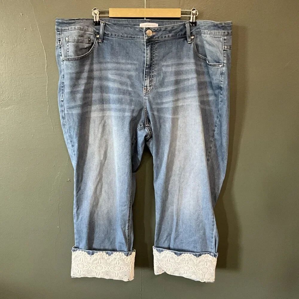 Lane Bryant Dark Wash Midrise Girlfriend Crop Jean denim pants Womens 28 Lace